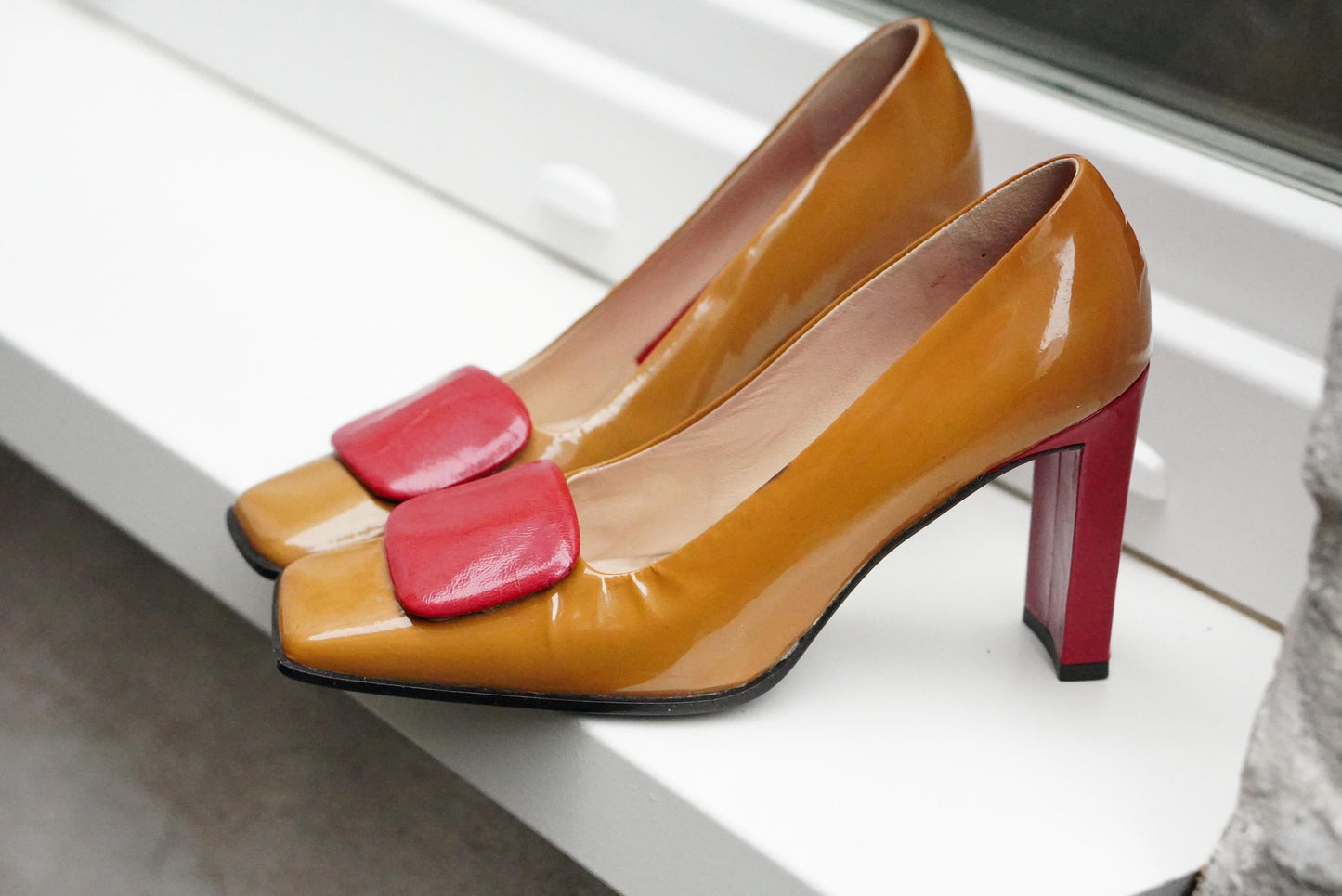 Vintage Leather Block Heel Shoes | Mod 70s Italian Design, EU 36