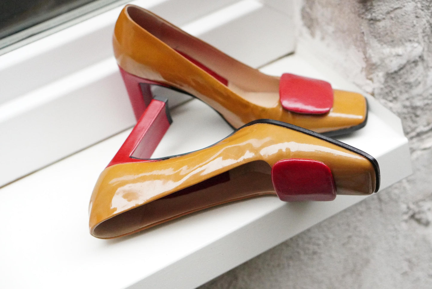 Vintage Leather Block Heel Shoes | Mod 70s Italian Design, EU 36