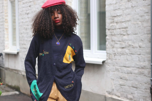 Vintage Golf Cardigan Navy Blue | Oversized Preppy Embroidered Varsity Knit Sweater