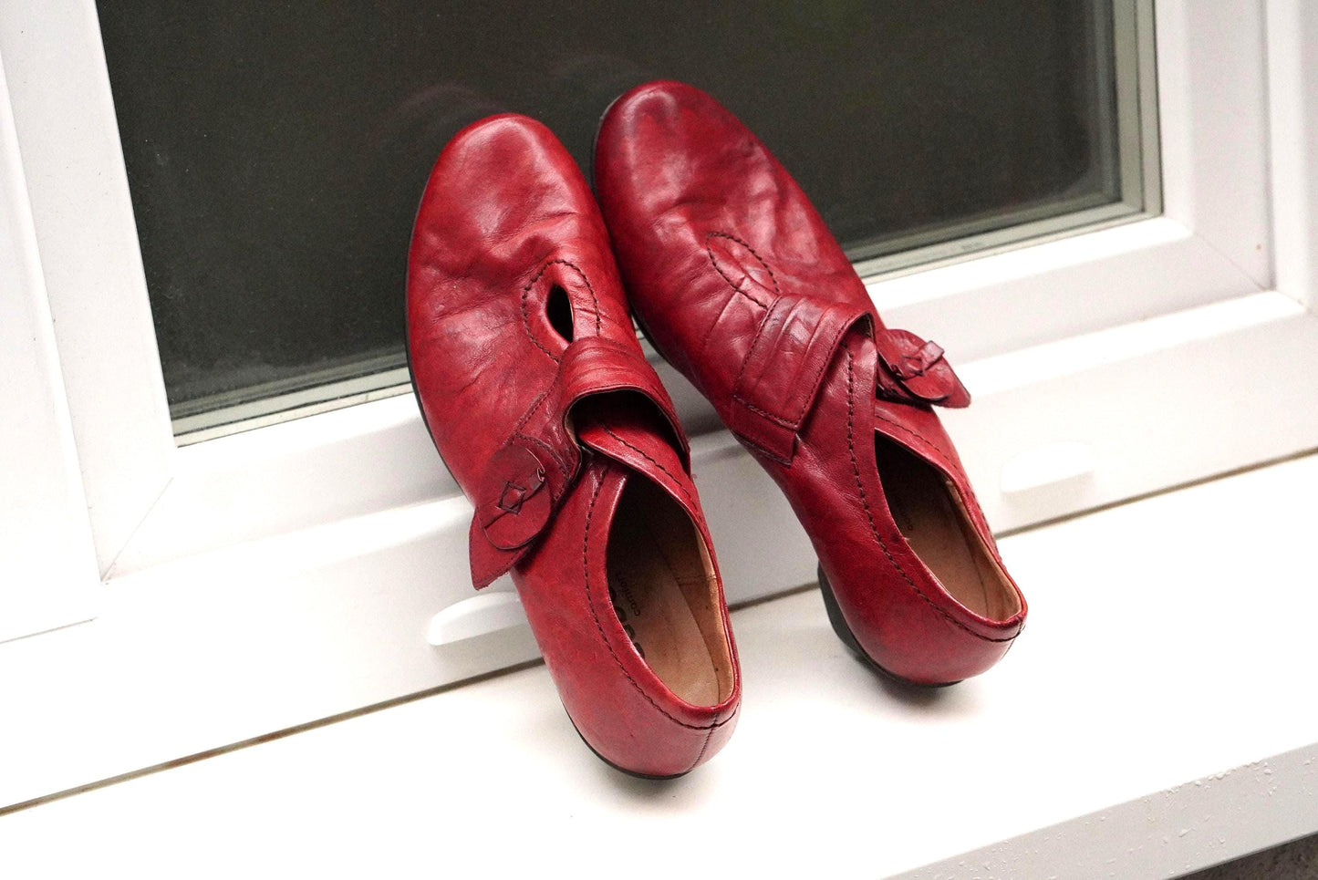 Vintage Gabor Red Leather Mary Janes| 80s Low Heel Comfy Shoes UK 5.5 EU 38.5