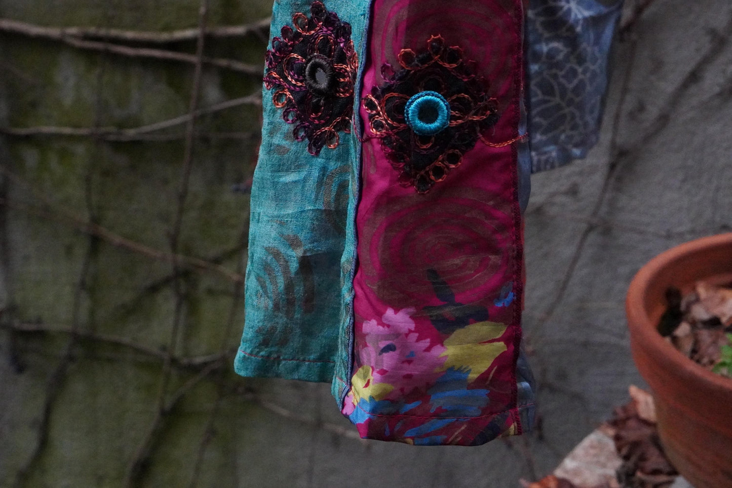 Vintage Silk Paneled Midi Skirt| 90s Boho Handcrafted Colorful Patchwork Skirt