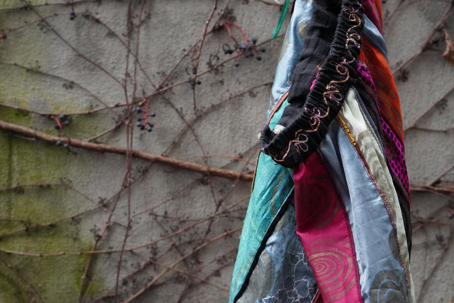 Vintage Silk Paneled Midi Skirt| 90s Boho Handcrafted Colorful Patchwork Skirt