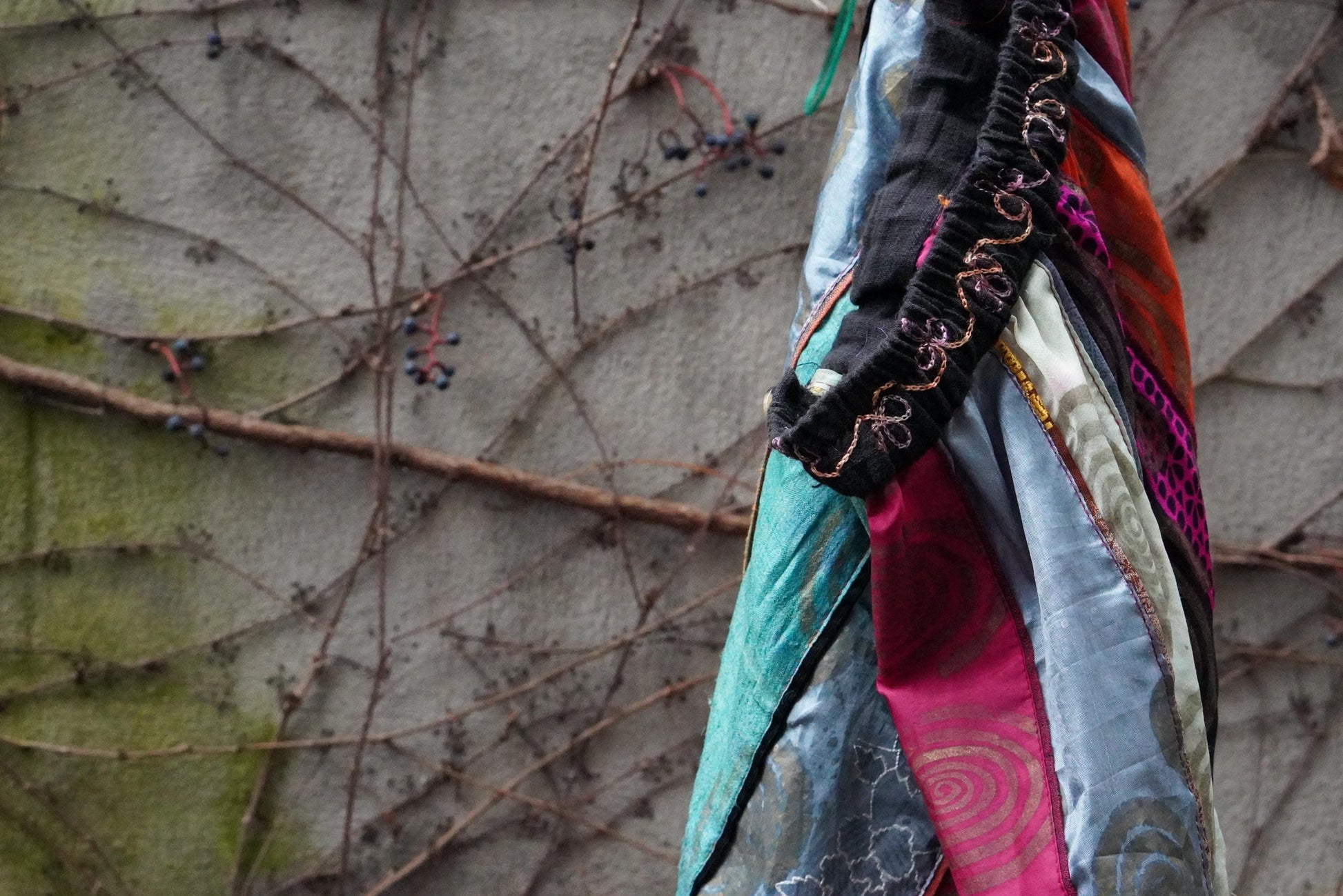 Vintage Silk Paneled Midi Skirt| 90s Boho Handcrafted Colorful Patchwork Skirt