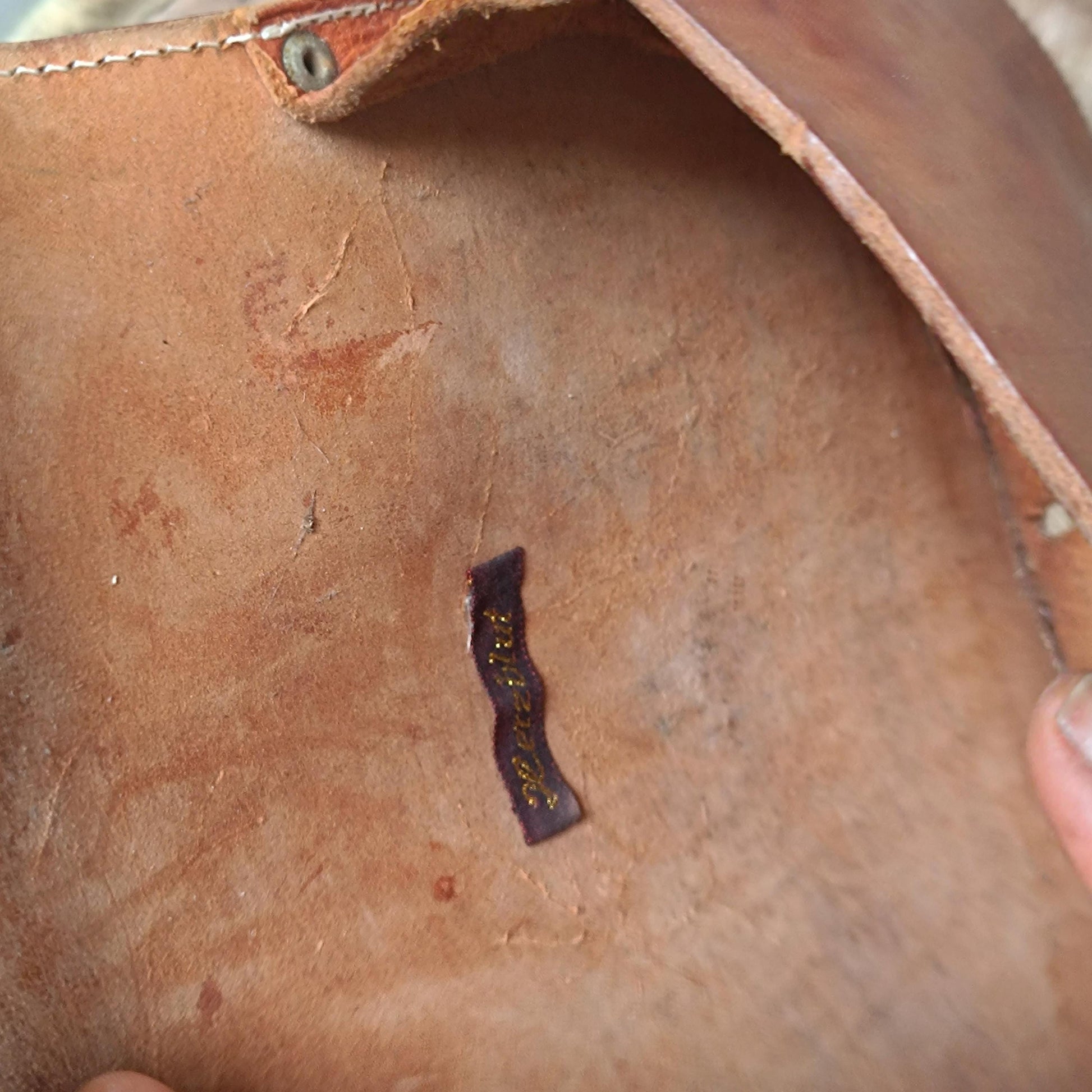 Vintage Sculptural Tan Leather Saddle Bag Rope Detail Wooden Wing Appliqué Boho