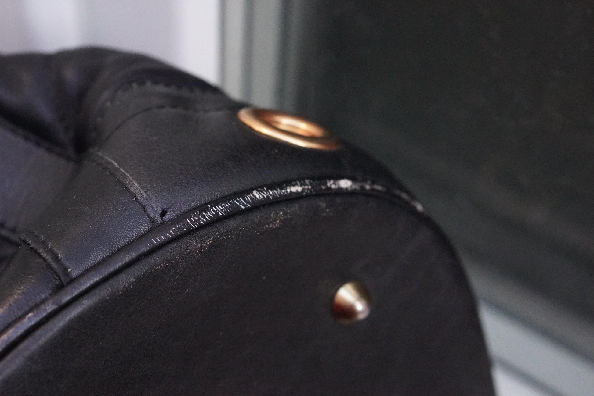 Vintage Quilted Black Leather Bucket Bag Made in Italy Gold Grommet Drawstring