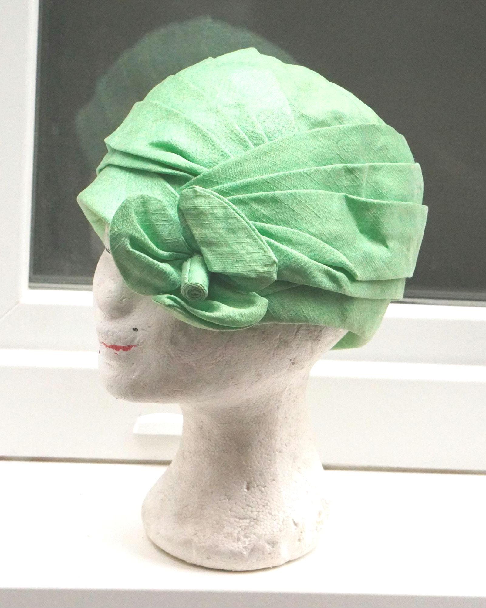 Vintage Green Turban Hat 1950s | Draped Headpiece Retro Statement