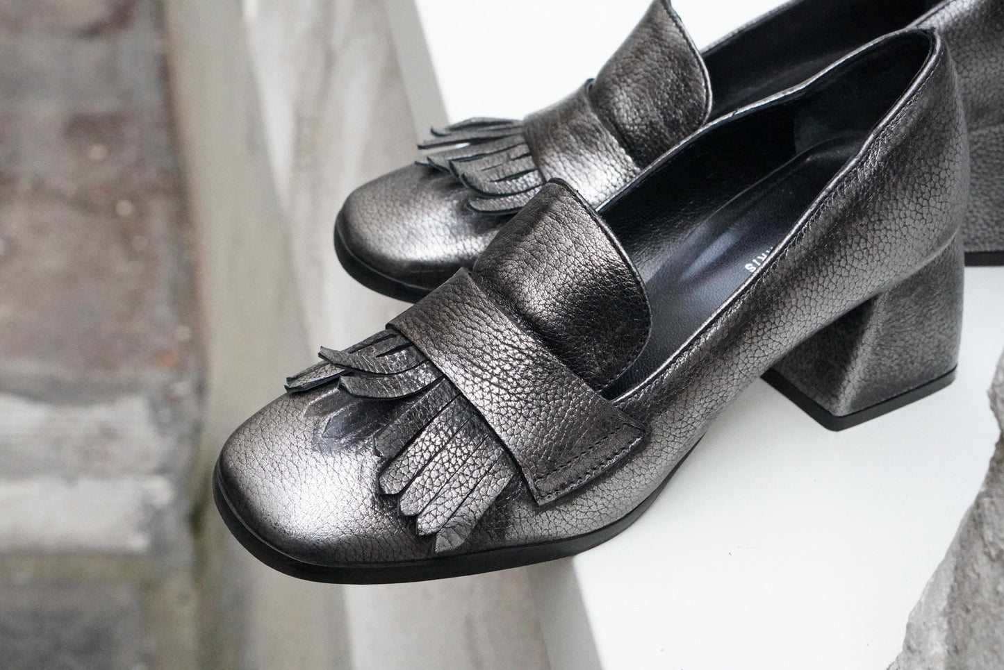 Vintage Phillip Hardy Paris Metallic Leather Loafers| Women's Fringe Block Heel Pumps EU 37