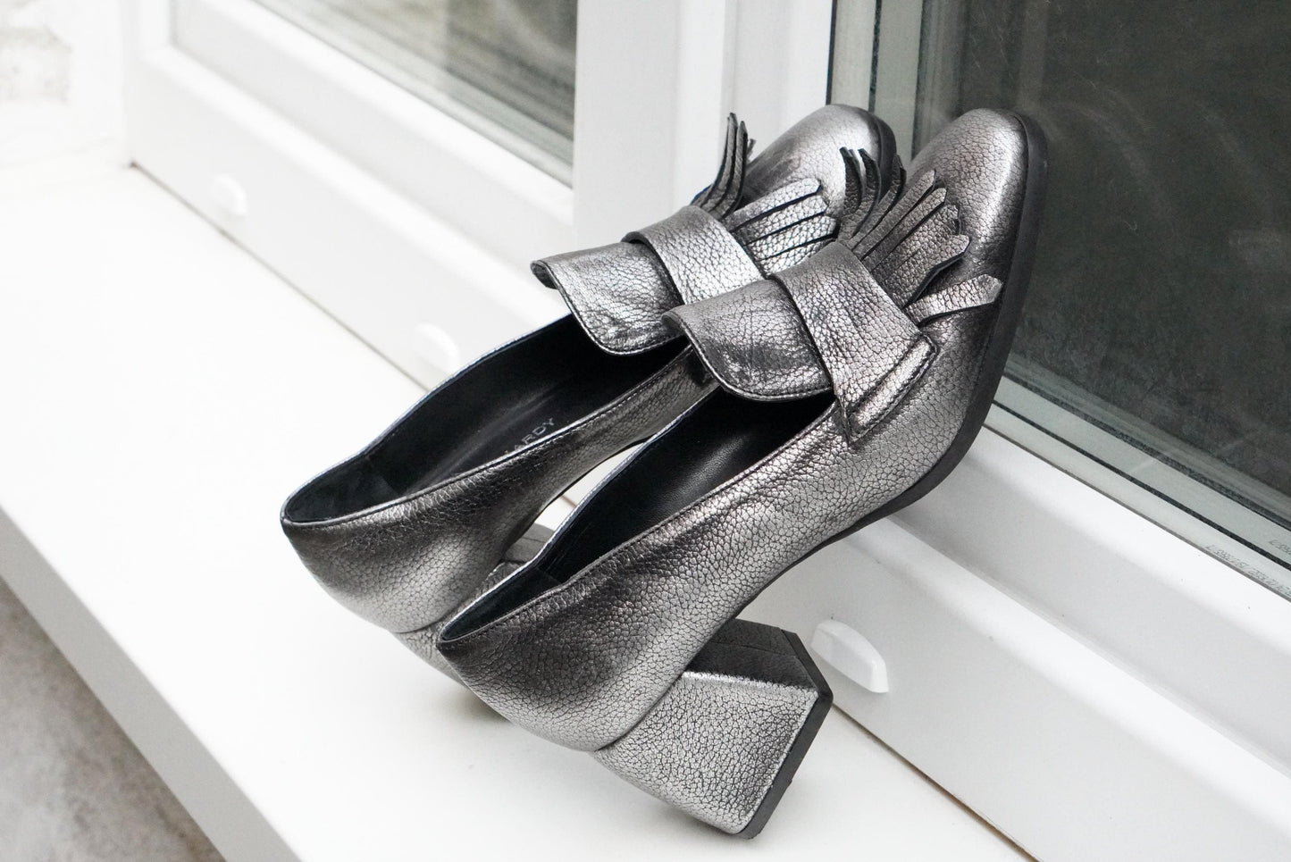 Vintage Phillip Hardy Paris Metallic Leather Loafers| Women's Fringe Block Heel Pumps EU 37