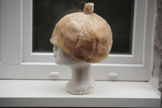 Vintage Faux Fur Pillbox Hat Cream Beige Winter 1950s 1960s Style