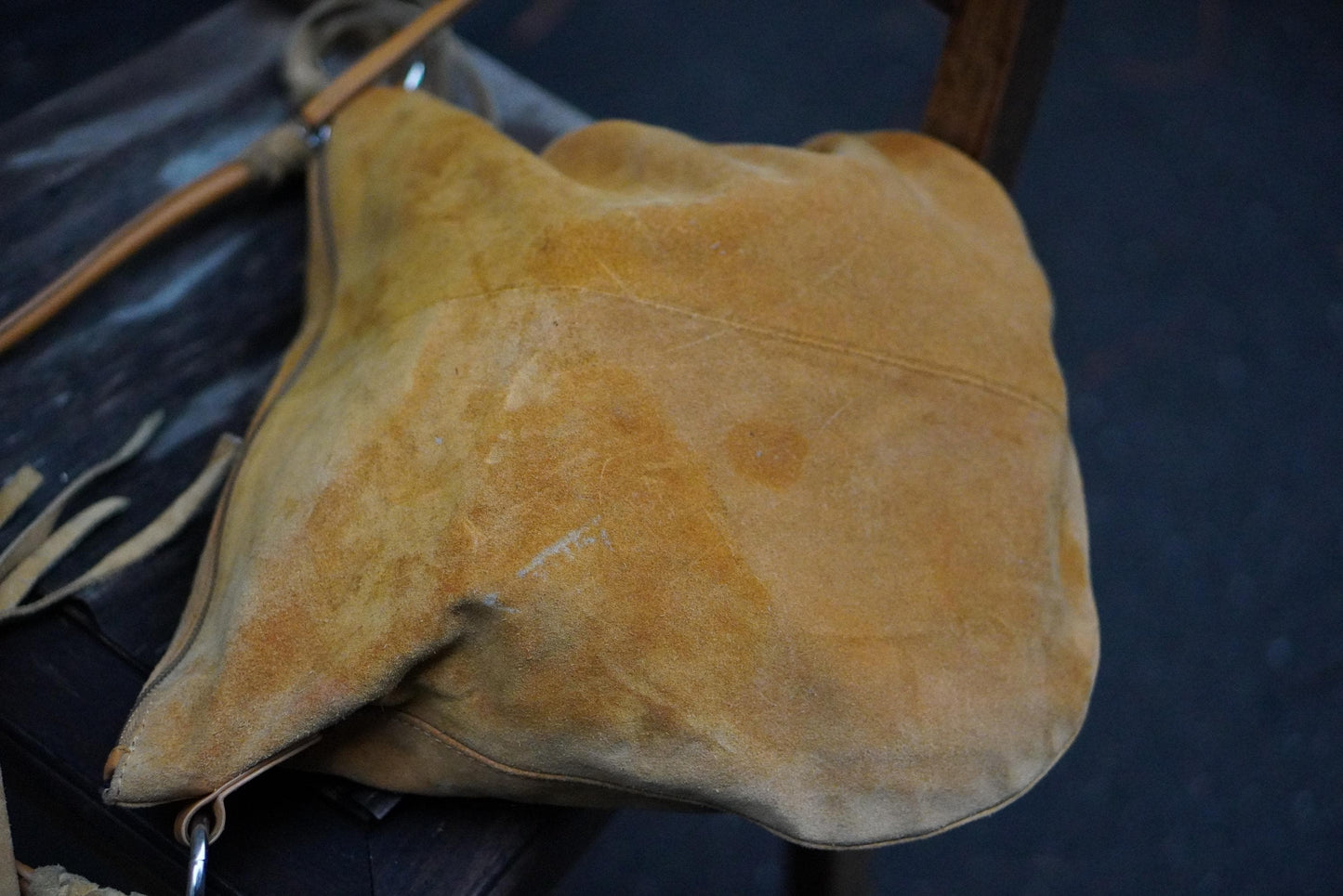 5th Avenue Suede Hobo Bag| Vintage Camel Tan Leather Strap Fringed Bohemian Purse
