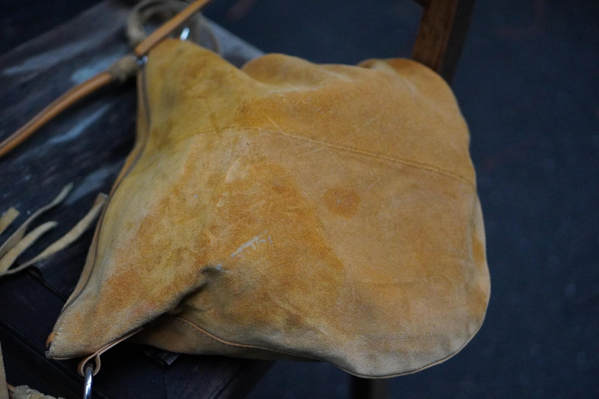 5th Avenue Suede Hobo Bag| Vintage Camel Tan Leather Strap Fringed Bohemian Purse