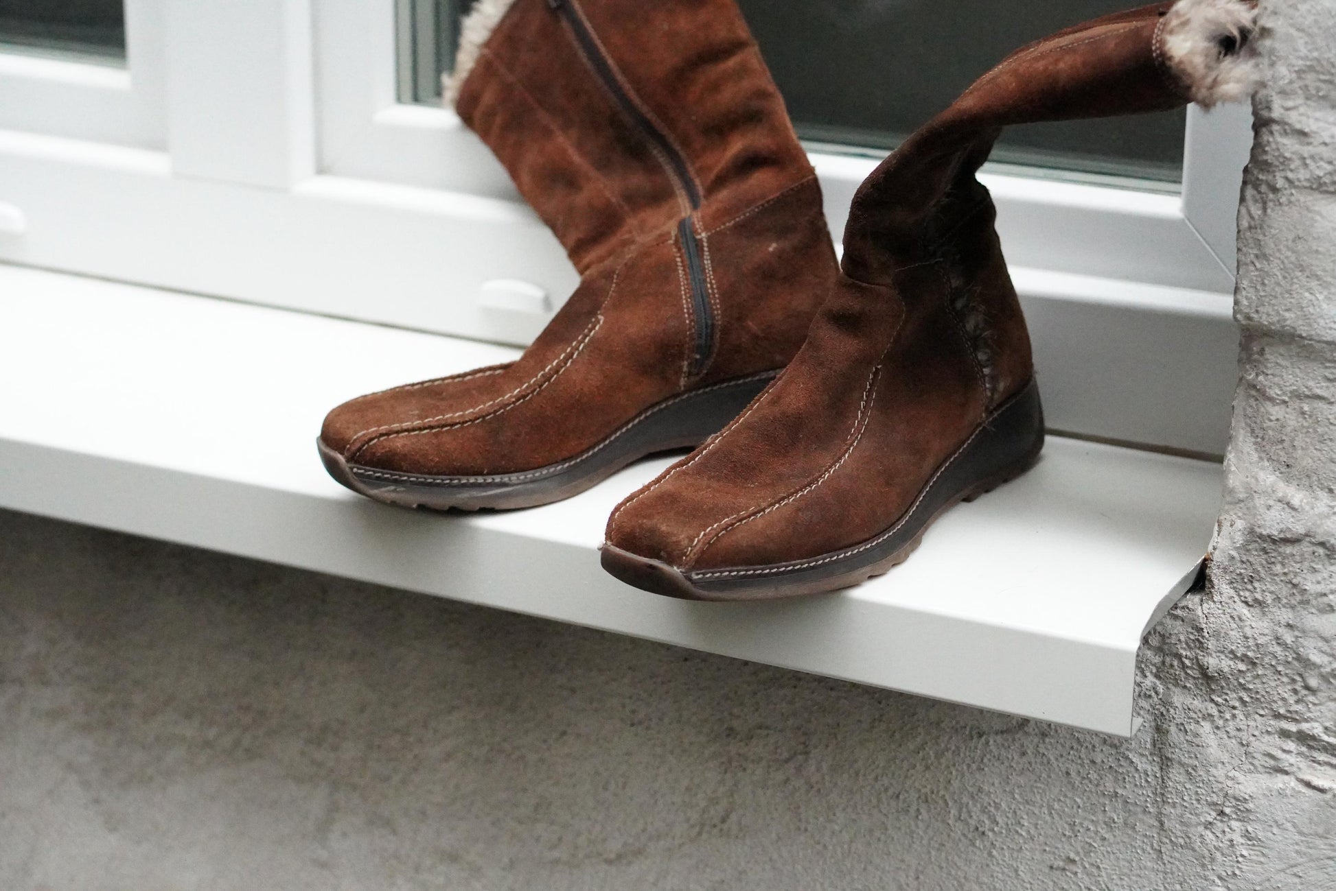 Vintage Brown Suede Faux Shearling Lined Wedge Boots Knee High Winter Size EU38