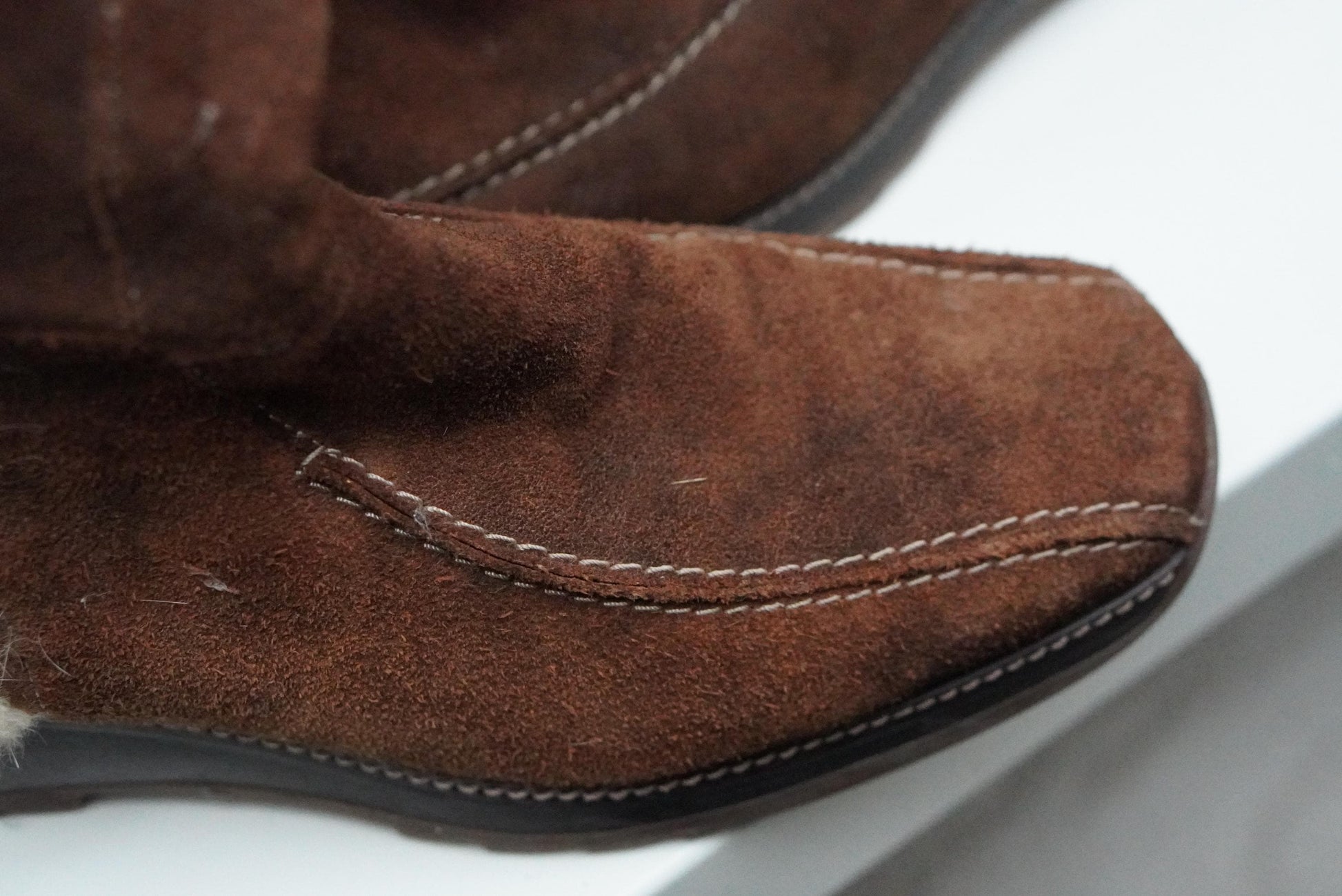 Vintage Brown Suede Faux Shearling Lined Wedge Boots Knee High Winter Size EU38