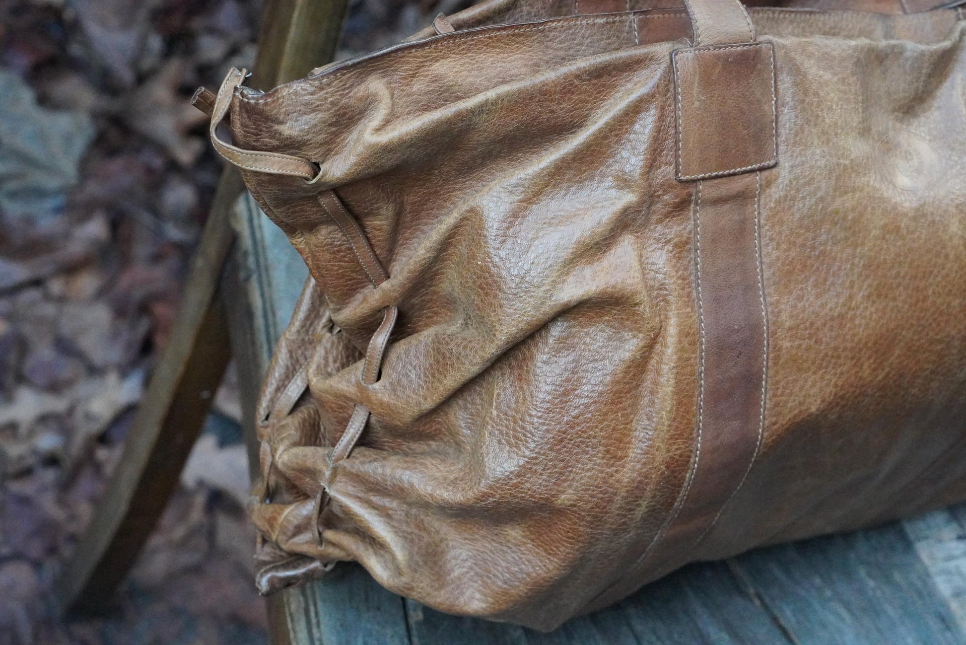 Vintage Brown Leather Tote Bag| Soft Leather Weekender with Woven Braid Side Detail