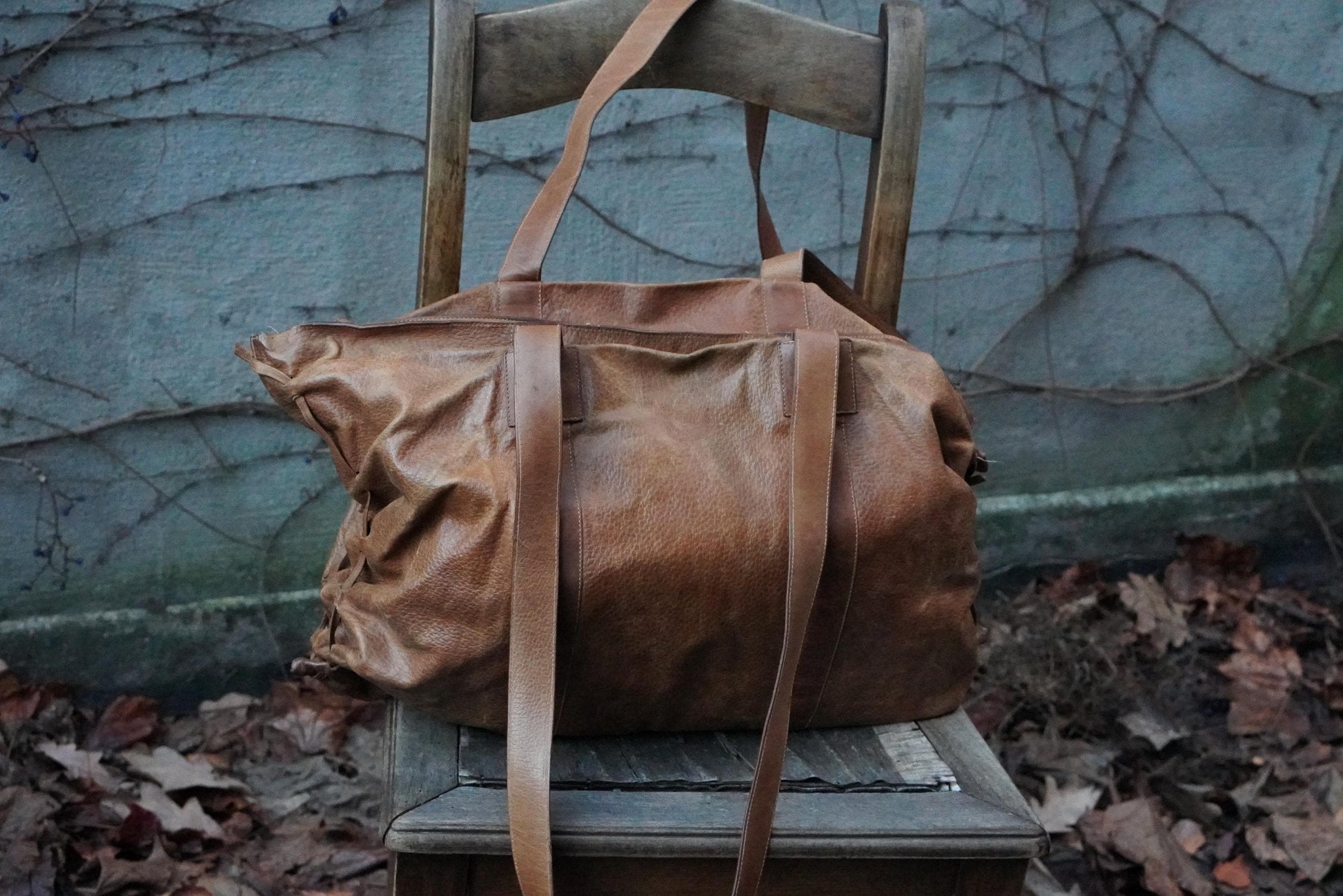 Vintage Brown Leather Tote Bag| Soft Leather Weekender with Woven Braid Side Detail