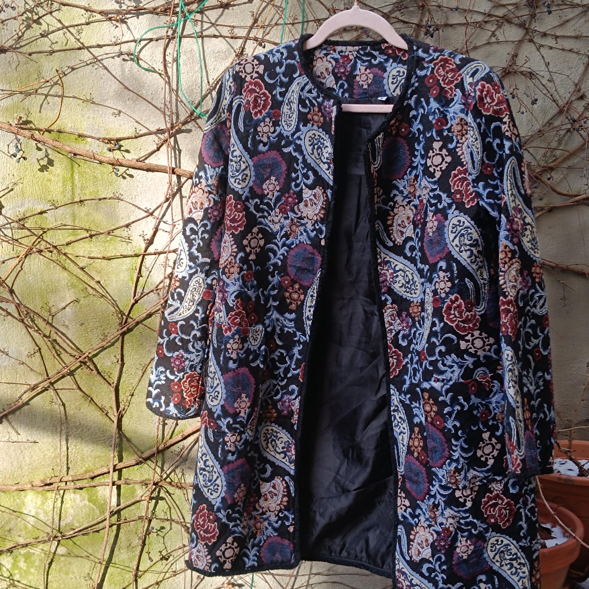 Vintage Paisley Floral Print Duster| Cotton Boho Coat| 80s Longline Lightweight Jacket