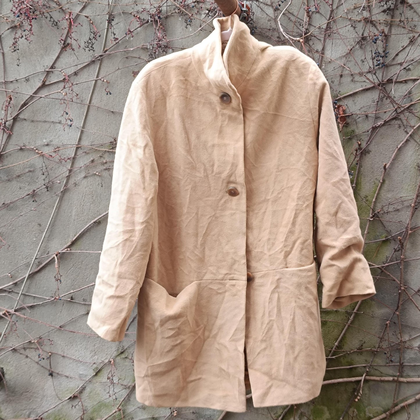 Vintage Camel Wool Angora Blend Coat| Mid Length Minimalism Overcoat |Brown Jacket S-M