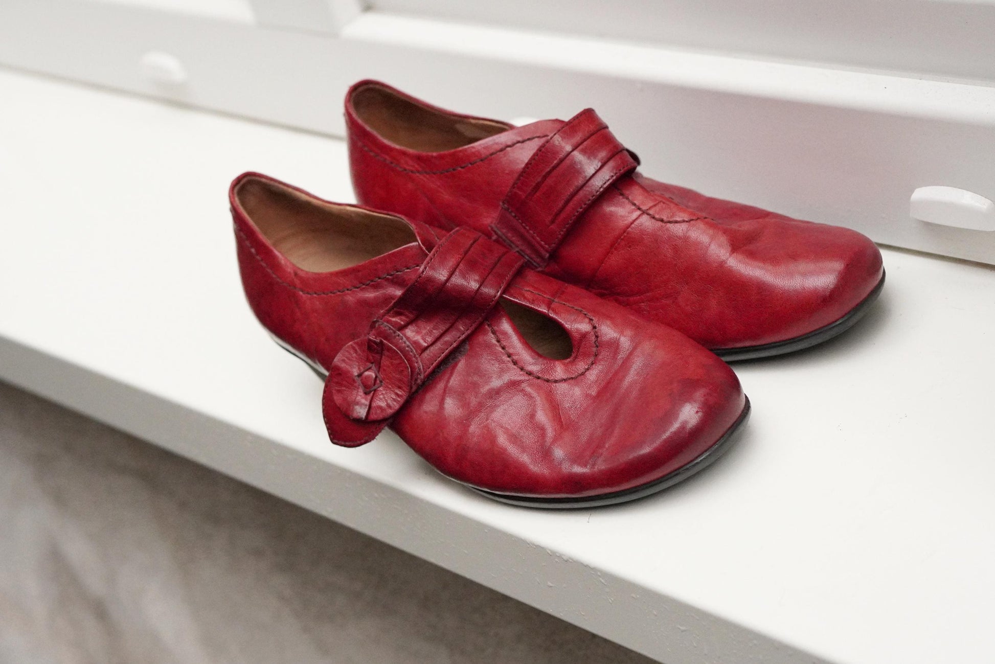 Vintage Gabor Red Leather Mary Janes| 80s Low Heel Comfy Shoes UK 5.5 EU 38.5