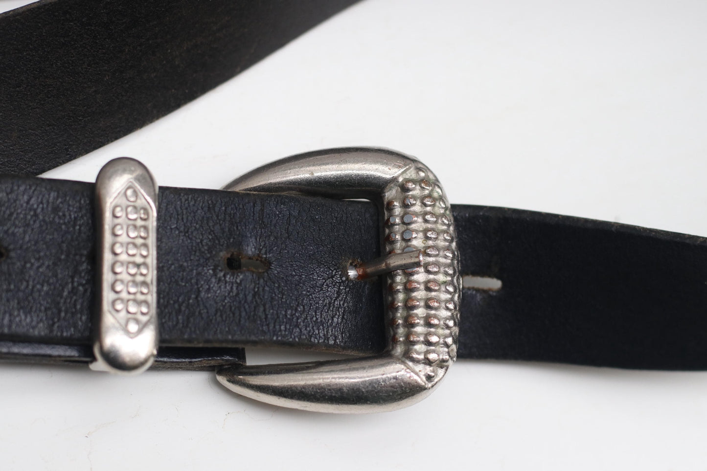 Western Belt Black Leather Silver Buckle| Vintage Cowboy Boho Women's Belt Size 75