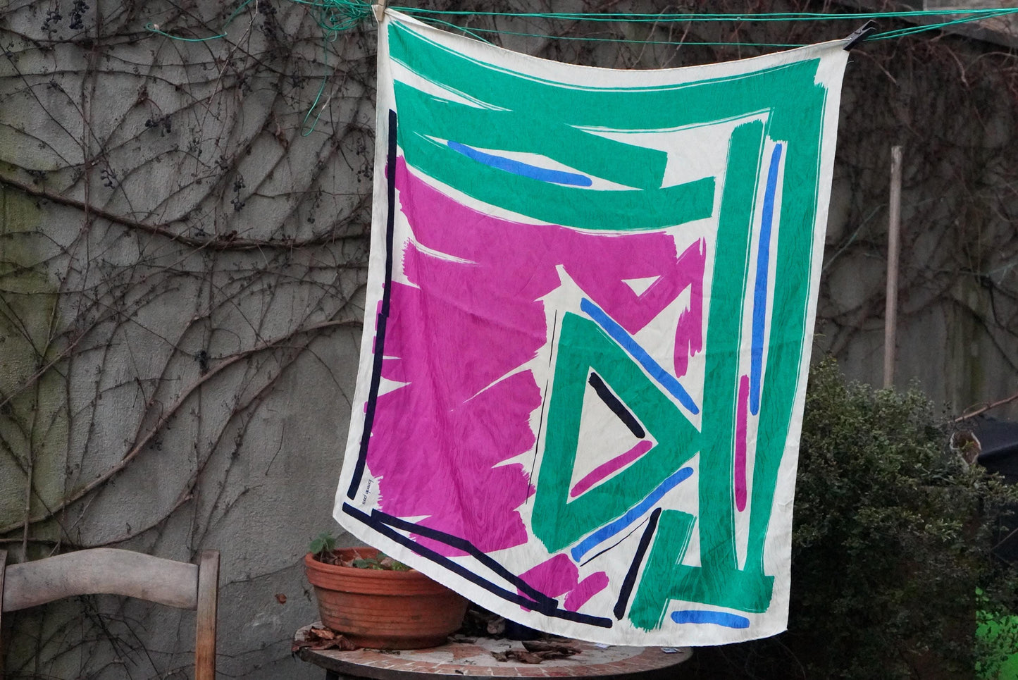Torrente Paris Vintage Scarf Abstract Teal Magenta Painterly Print French Wrap