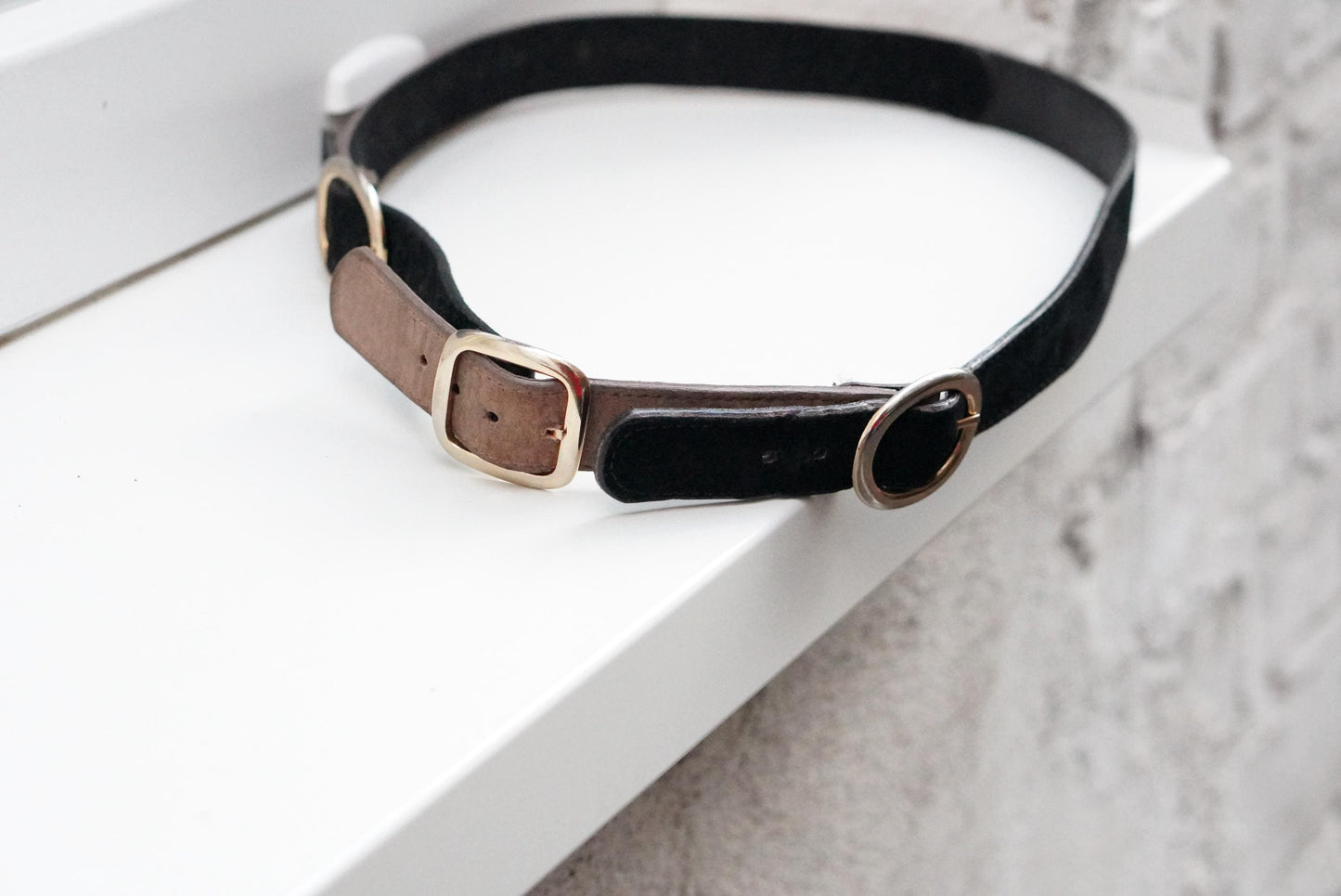 Doncaster Vintage Belt |Two Tone Leather Suede Gold Ring Buckle