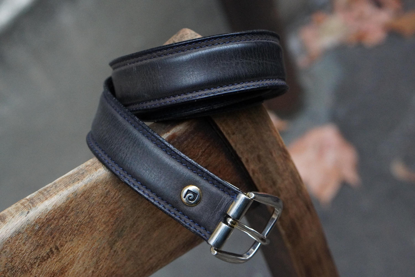 Vintage Pierre Cardin Leather Belt Designer Logo Buckle Charcoal Grey