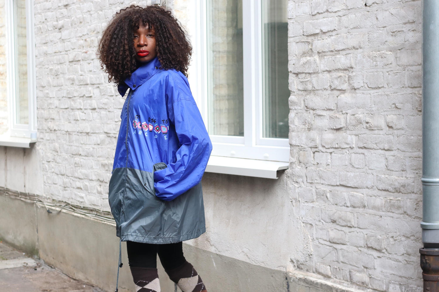 Marcel Clair Vintage 90s Windbreaker Jacket| Blue Grey Oversized L Retro Streetwear