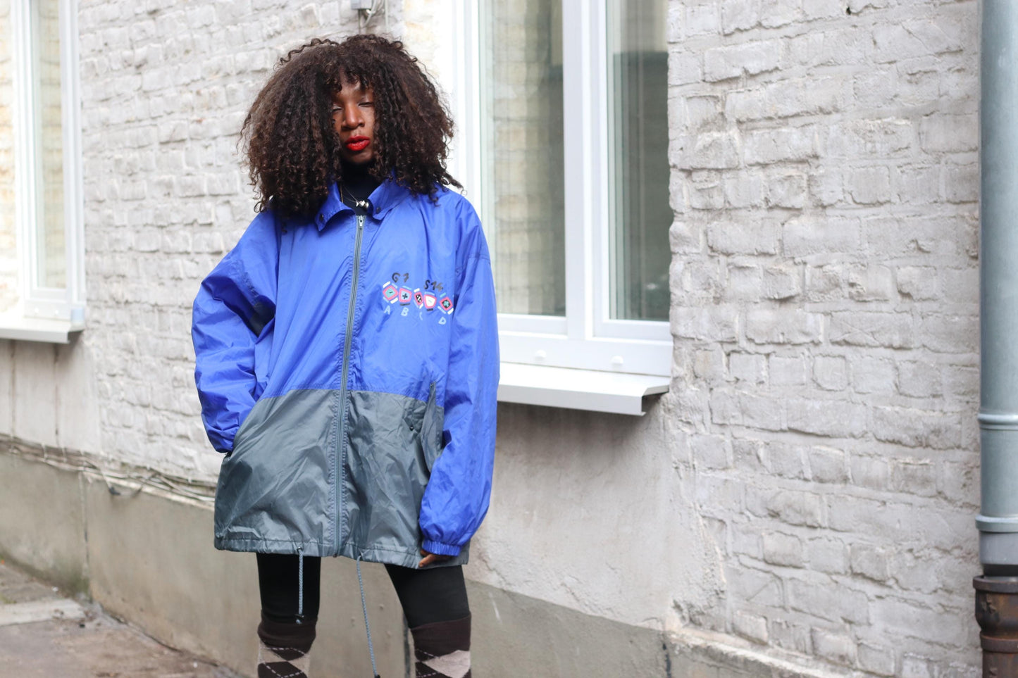 Marcel Clair Vintage 90s Windbreaker Jacket| Blue Grey Oversized L Retro Streetwear