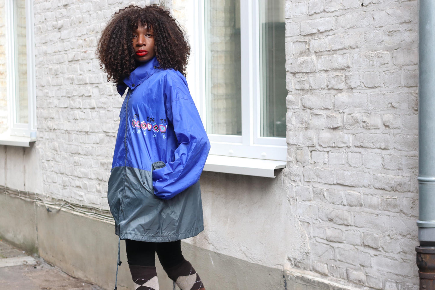 Marcel Clair Vintage 90s Windbreaker Jacket| Blue Grey Oversized L Retro Streetwear
