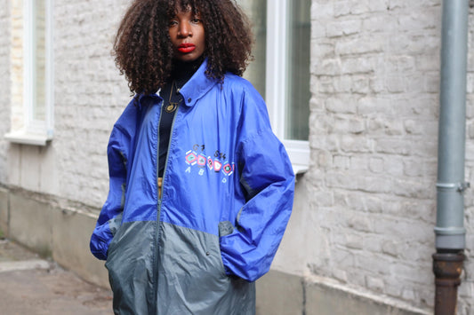 Marcel Clair Vintage 90s Windbreaker Jacket| Blue Grey Oversized L Retro Streetwear