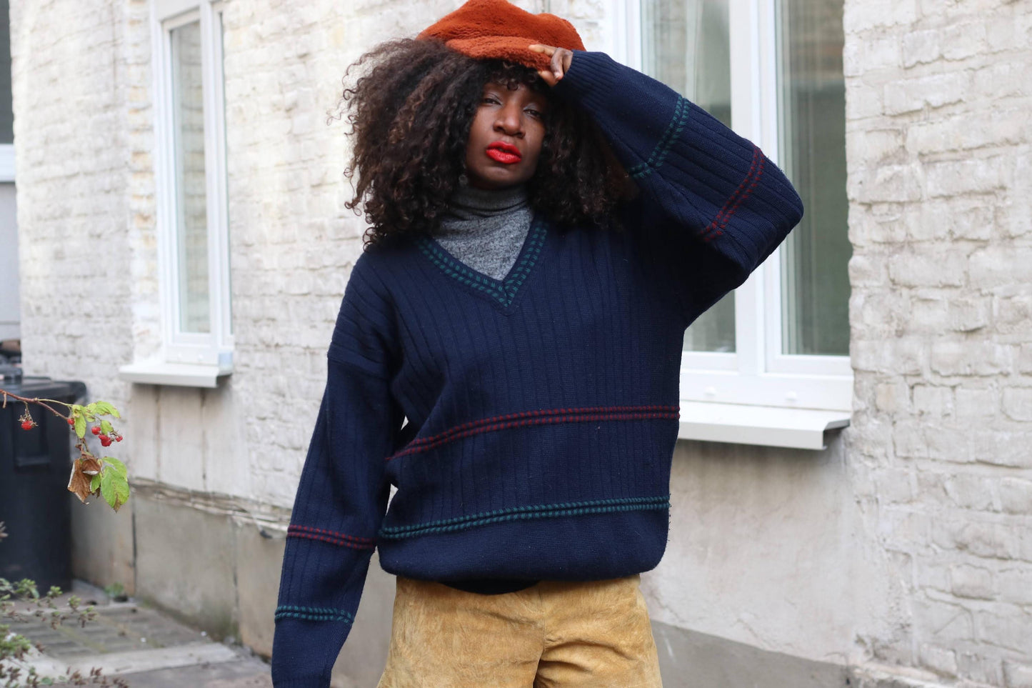 Vintage V-Neck Sweater| 90s Oversized Unisex Preppy Knit Jumper| Striped Winter Pullover