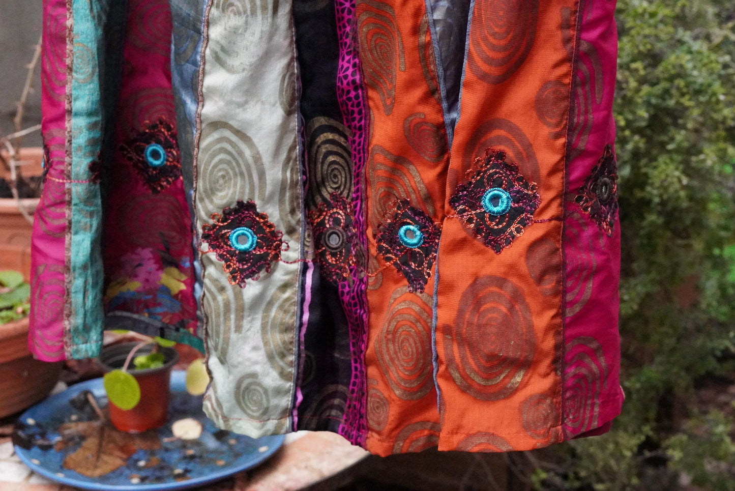 Vintage Silk Paneled Midi Skirt| 90s Boho Handcrafted Colorful Patchwork Skirt