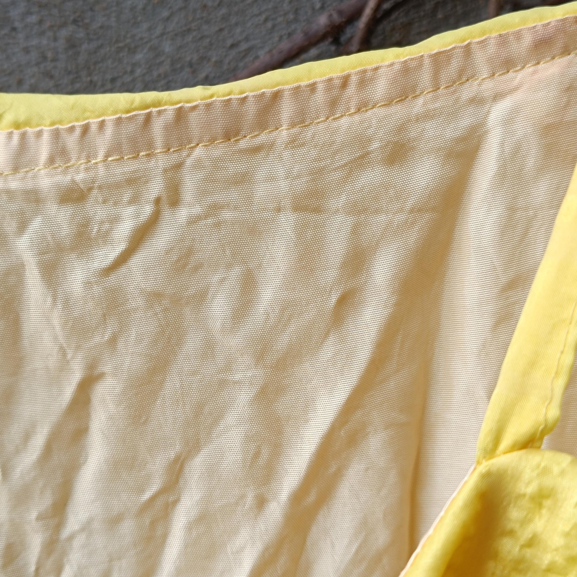 Vintage Bright Yellow Crinkle Maxi Dress Tiered Ruffle A-Line Slip S/M