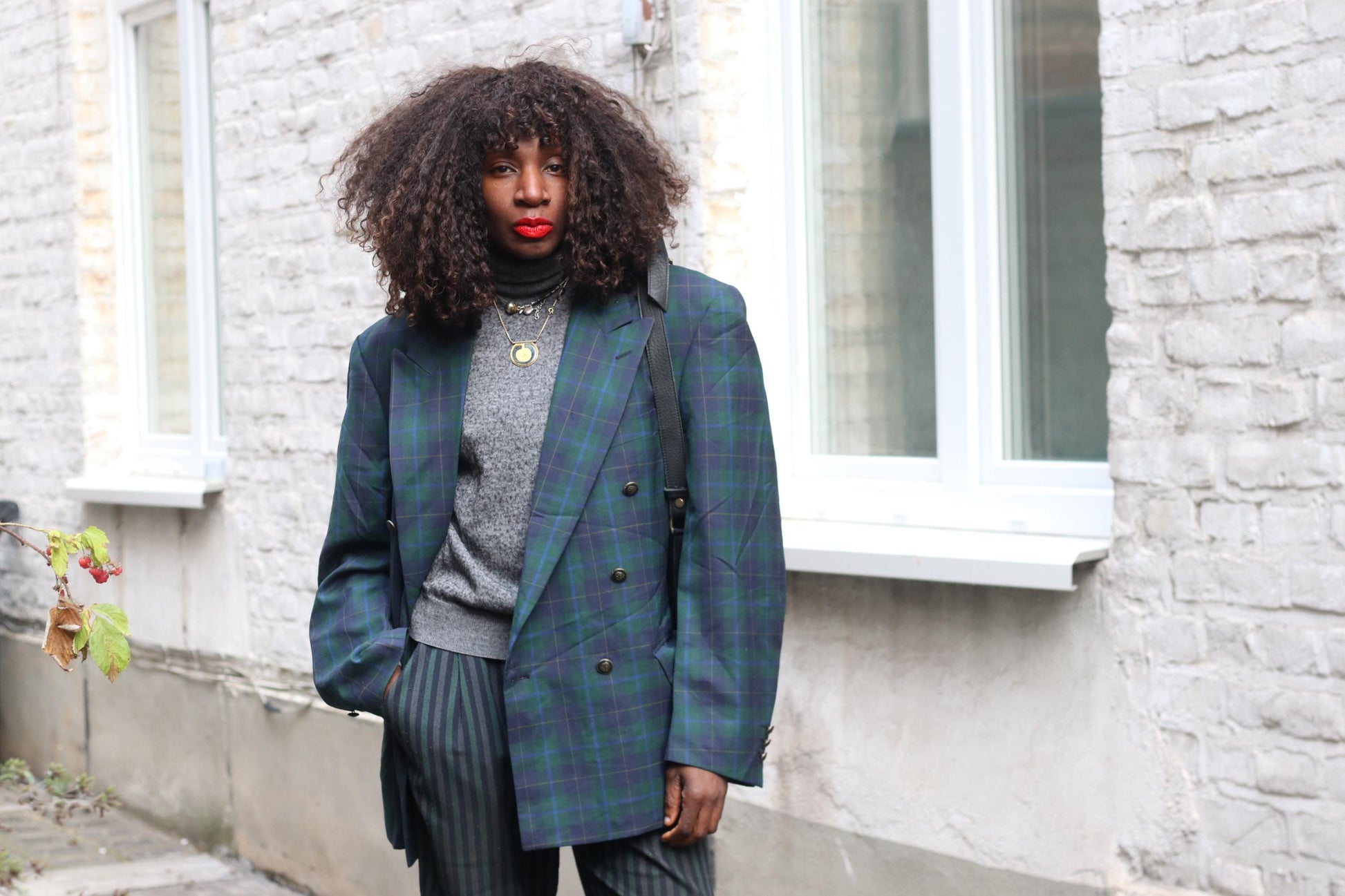 Vintage Odyssee Plaid Blazer| 90s Wool Double Breasted Green Blue Tartan Oversized Jacket