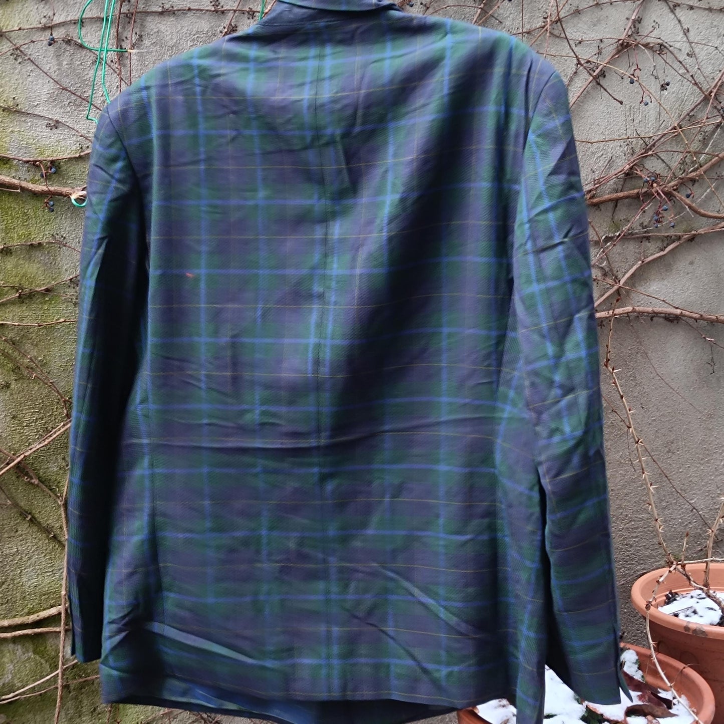 Vintage Odyssee Plaid Blazer| 90s Wool Double Breasted Green Blue Tartan Oversized Jacket