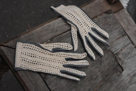 Vintage Crochet Leather Driving Gloves Cream Beige 70s Boho Chic Mittens Small