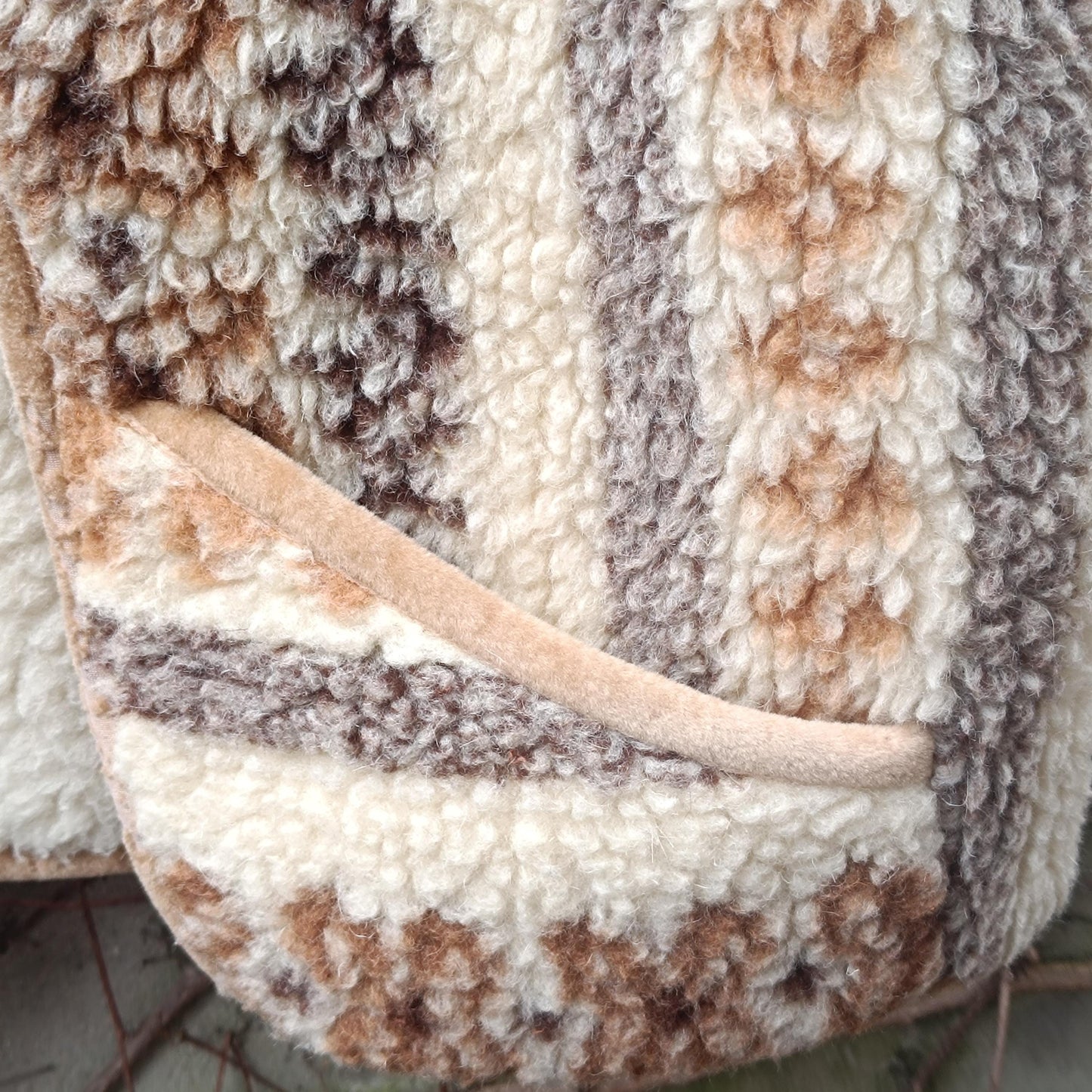 Vintage Boho Sherpa Vest Patterned Fleece Gilet Cream Brown Bohemian Waistcoat