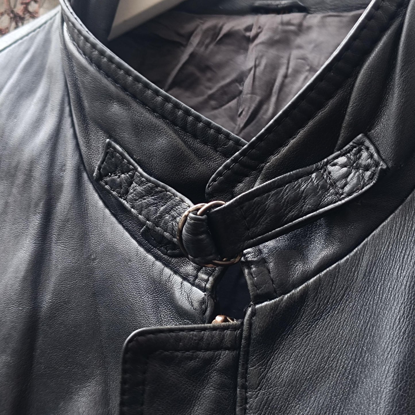 Vintage Black Leather Jacket| 80s Streetwear Baggy Moto Coat