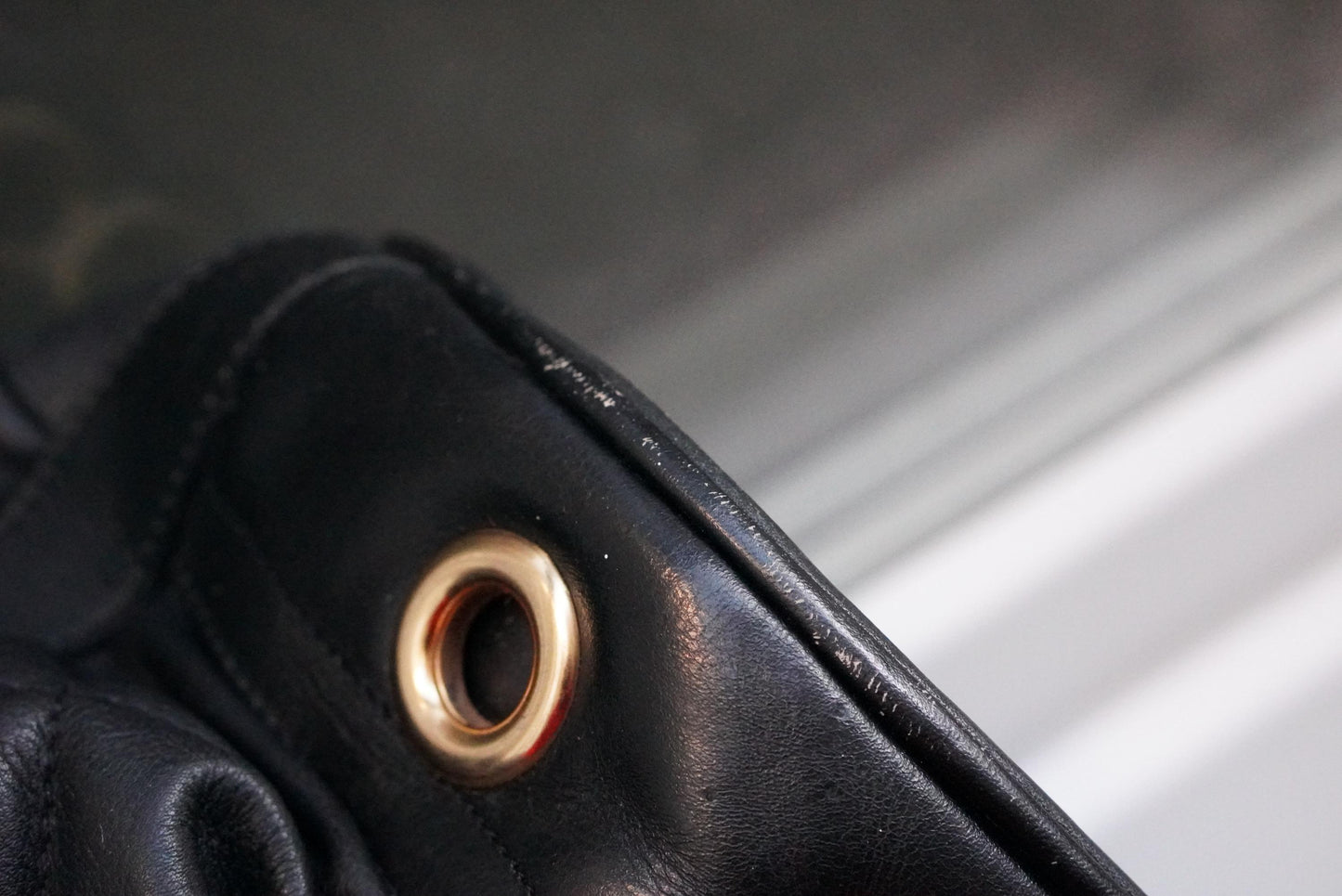 Vintage Quilted Black Leather Bucket Bag Made in Italy Gold Grommet Drawstring