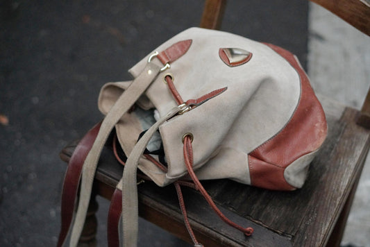 Vintage Suede Bucket Bag Leather Drawstring Shoulder Bag Tan Brown Boho