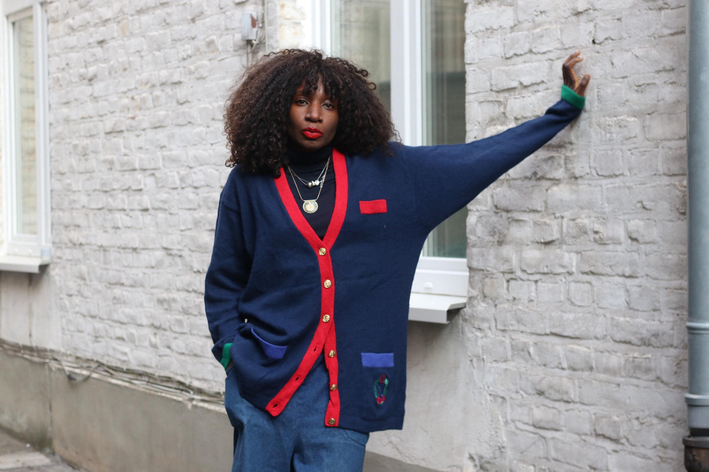 Vintage Peter Hahn Cardigan| 80s Lambswool Angora Navy Blue Oversized Sweater