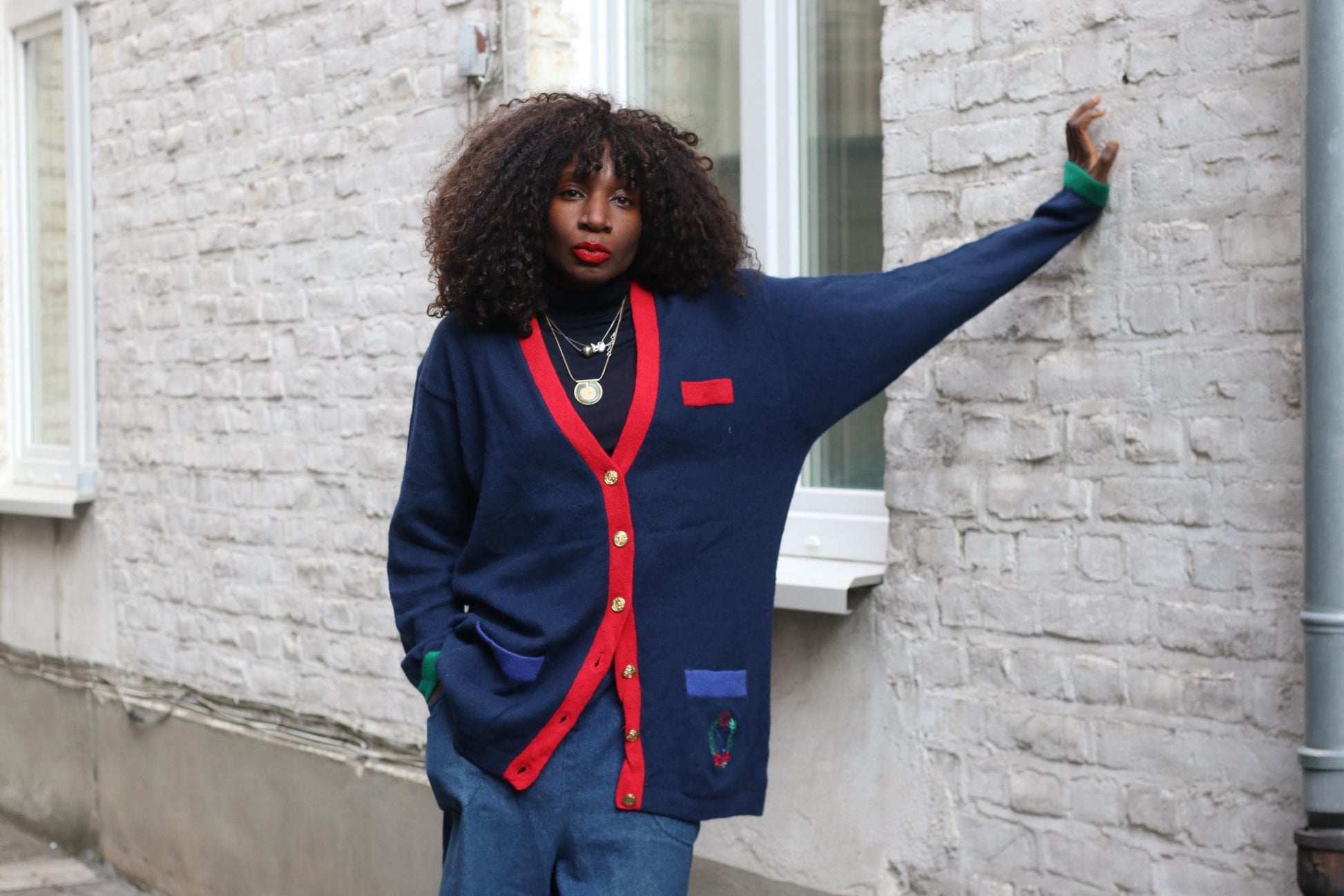 Vintage Peter Hahn Cardigan| 80s Lambswool Angora Navy Blue Oversized Sweater