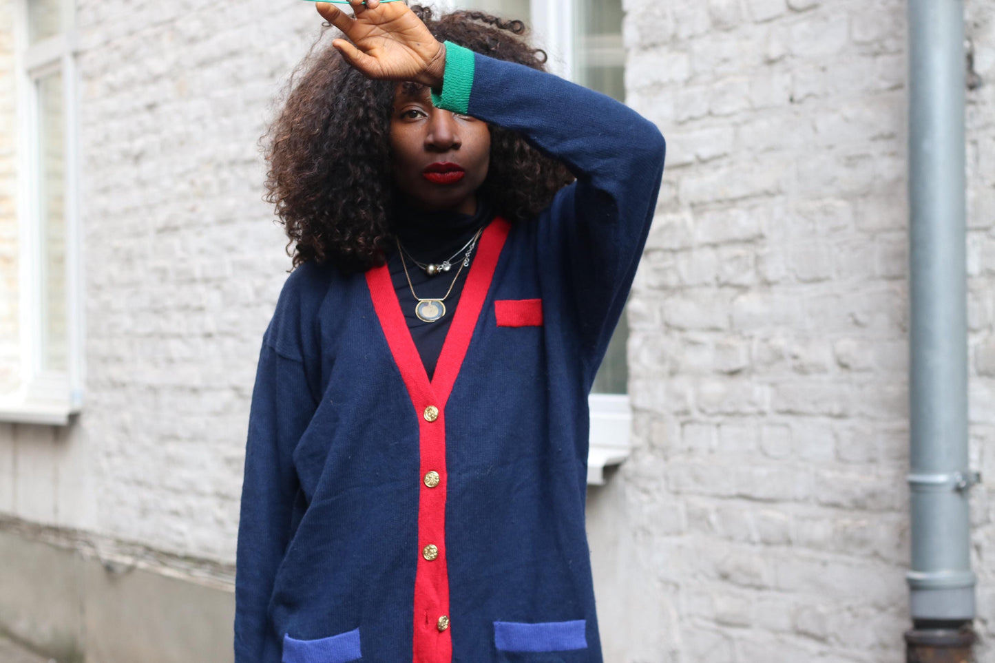 Vintage Peter Hahn Cardigan| 80s Lambswool Angora Navy Blue Oversized Sweater