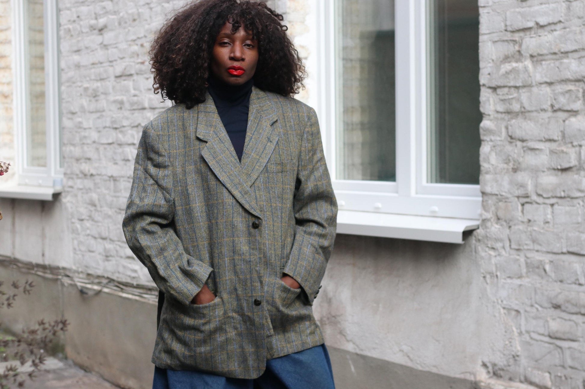 Vintage Wool Alpaca Check Blazer | Oversized 90s Plaid Jacket