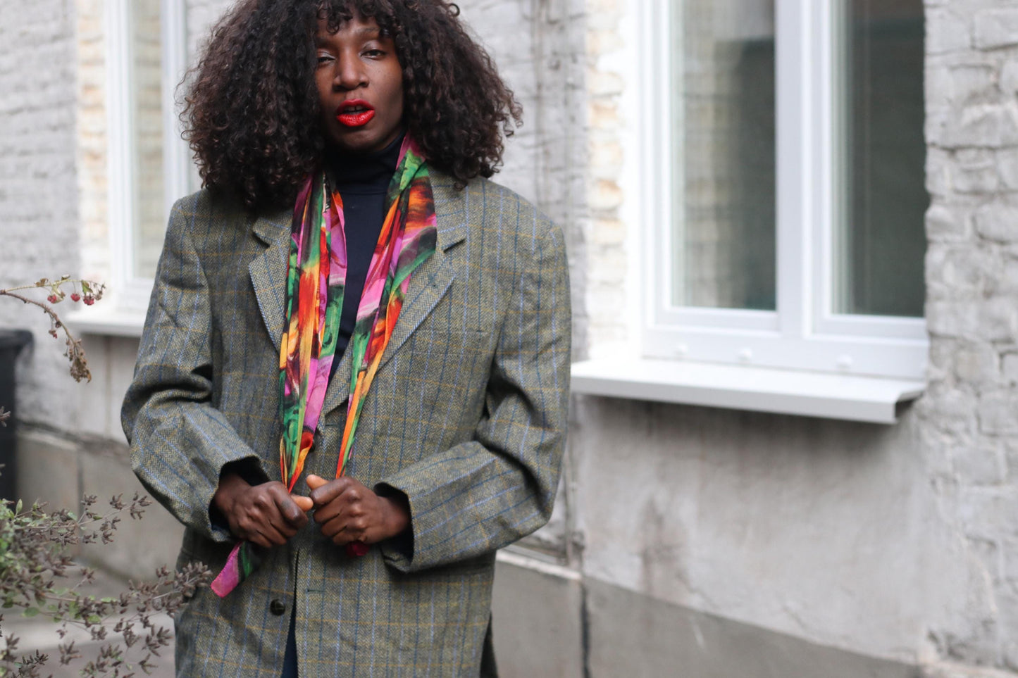 Vintage Wool Alpaca Check Blazer | Oversized 90s Plaid Jacket