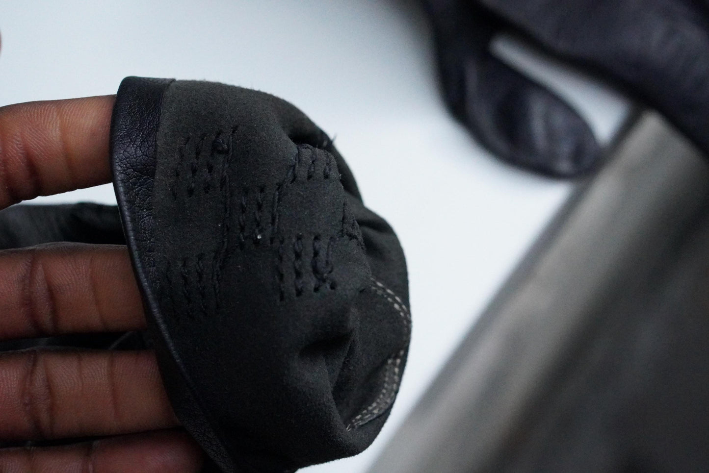 Vintage Black Leather Gloves Embroidered Geometric Pattern Mid Century Unlined Small