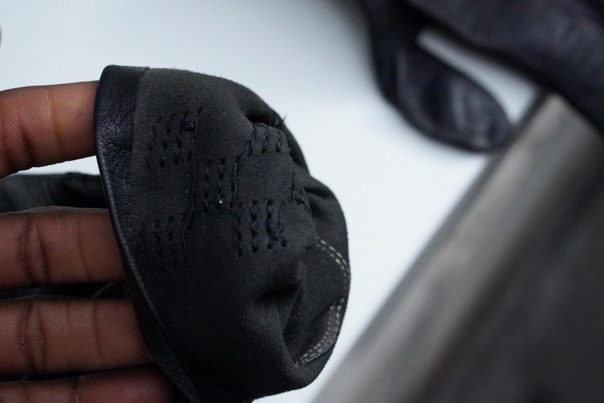 Vintage Black Leather Gloves Embroidered Geometric Pattern Mid Century Unlined Small