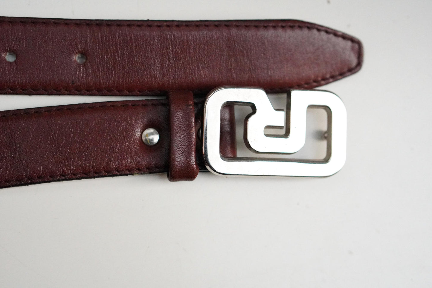 Rodier Paris Vintage Leather Belt Size 85 Cognac Brown Silver Logo Buckle Designer