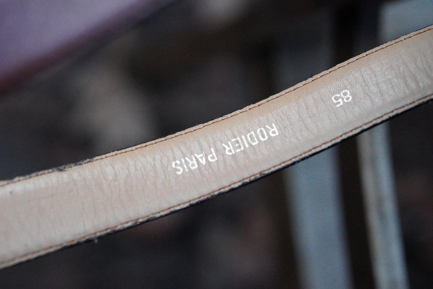 Rodier Paris Vintage Leather Belt Size 85 Cognac Brown Silver Logo Buckle Designer