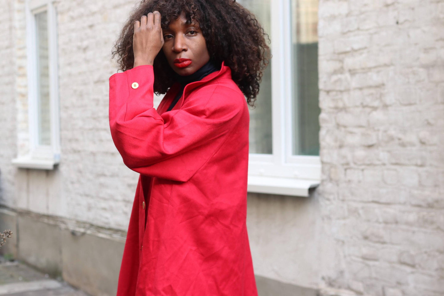 Vintage Red Wool Coat Norham of Sweden|Oversized Longline Minimalist Winter Wrap